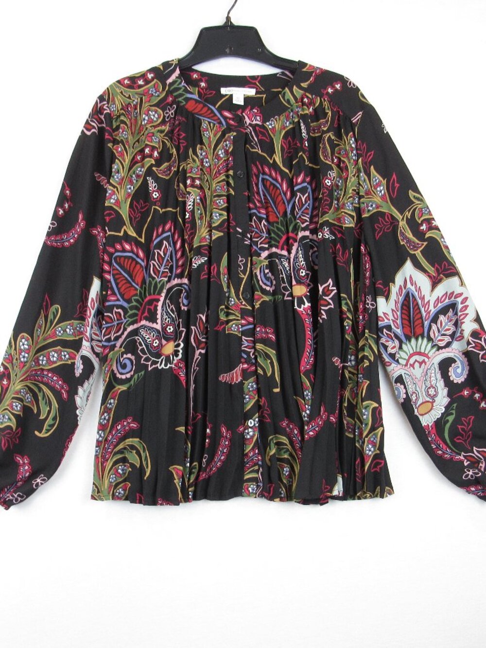 CATO Pleated Top Shirt Women's Size XL Button Up Long Sleeve Bishop Sleeve
